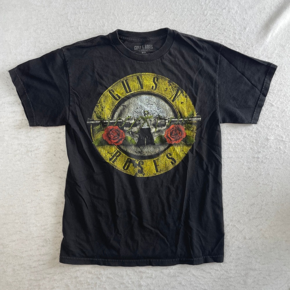 Guns N' Roses Graphic T-Shirt Mens Medium Black Distressed Logo Band Tee 2015
